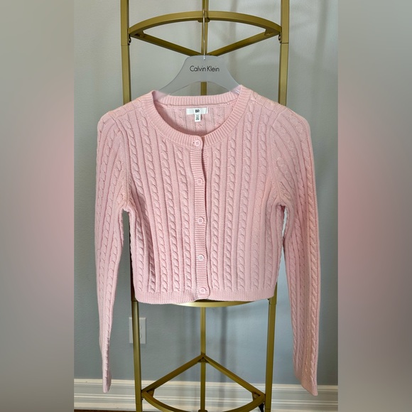 BP Light Pink Cropped Cable Knit Cardigan - Picture 1 of 8
